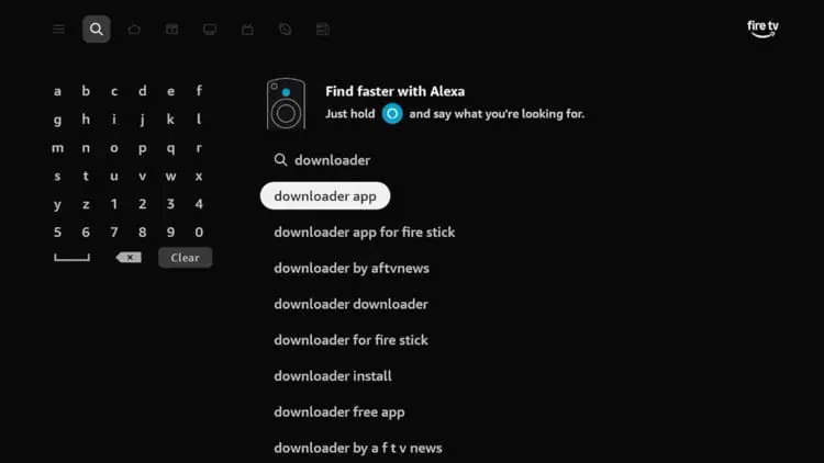 Searching for Downloader on Fire TV App Store