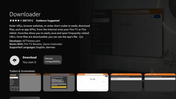 Downloader app page on Amazon App Store