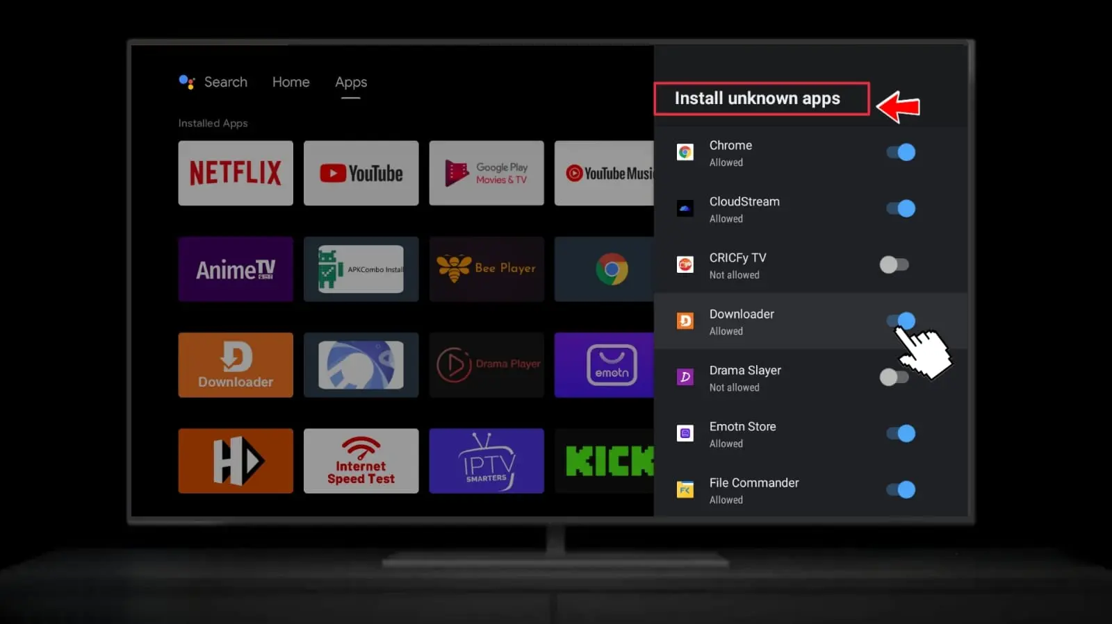 Enable Install Unknown Apps on Android TV settings